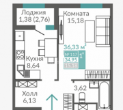 Продам 1-к квартиру, 35 кв.м, этаж 6 из 16 Симферополь объявление с фото